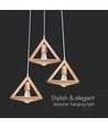 Suspension designer 3xE27 en bois - Brun, 26x26cm, 1m de câble, sans source lumineuse