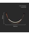 Plafonnier design 12W - 1440lm, L166cm, métal, marron