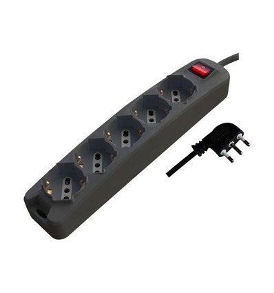 Rallonge 1,5 m - 1 Interrupteur, 5 Prises, Noir