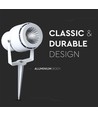 Spot de jardin LED 12W avec piquet - IP65, Lumière verte, boîtier blanc, aluminium