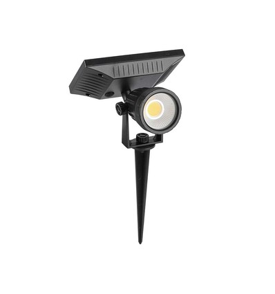 Spot de jardin LED solaire 2W avec piquet - IP65, noir, 3.7V, capteur crépusculaire, COB LED, blanc chaud