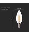 E14 6W LED kaarslamp filament - 130lm/W, helder glas, C37