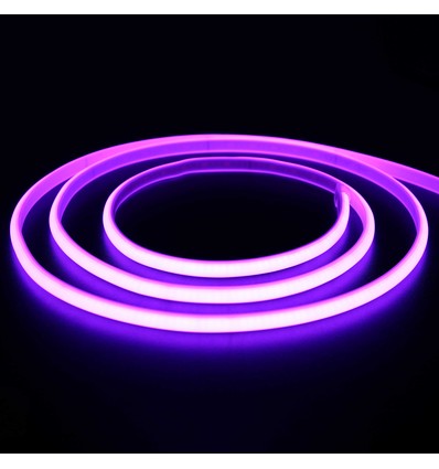 5m 11,5W/m Lilla Neon COB strip - 230V, IP67 vandtæt, 288 LED, Kan klippes for hver 10cm