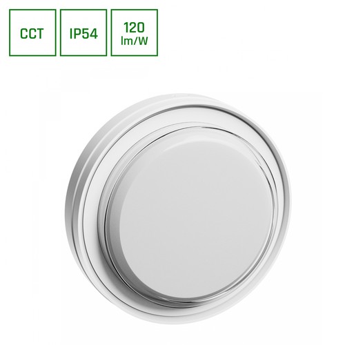 10W Pastilo CCT LED taklampe - IP54, IK10, 120lm/W, Ø18cm, 3-i-1 CCT, hvit, utendørs/innendørs