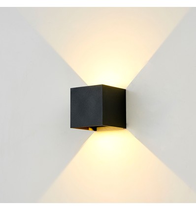 6W CUBIC PRO vegglampe - IP65, sort, viderekobling, justerbar, firkantet, opp/ned, utendørs, inkl. lyskilde