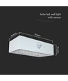 3W solcell vägglampa med sensor - IP65, vit, 350lm, PIR sensor, utomhus