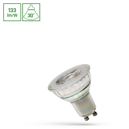 LED GU10 7,5W - 230V, 30° warm wit, glas met lens, Spectrum Premium