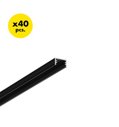 40 pcs. profilé aluminium 2m SLIM8 AC2/Z - Anodisé noir, montage en applique, rail LED