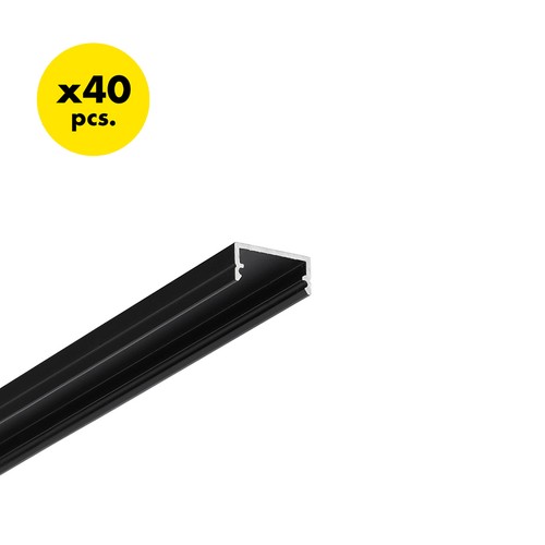40 stuks 2m aluminium profiel BEGTON12 J/S - Zwart geanodiseerd, opbouw, LED-profiel