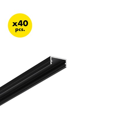 40 st. 2m aluprofil BEGTON12 J/S - Svart eloxerad, utanpåliggande, LED-skena