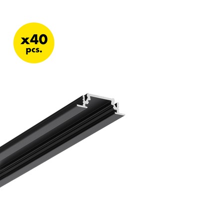 40 stk. 2m aluprofil GROOVE10 BC/UX - Svart anodisert, innbygget, LED skinne