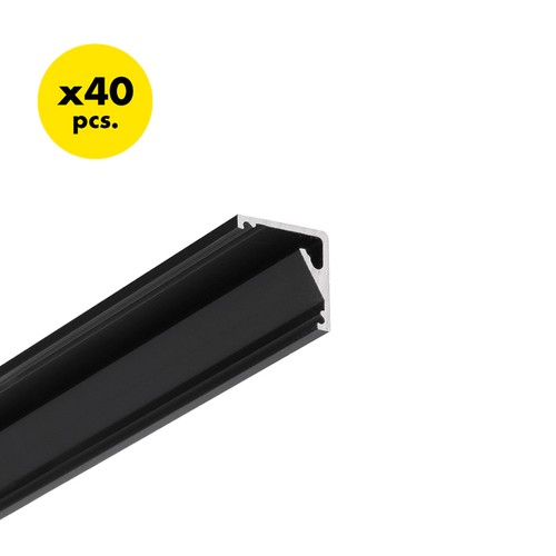 40 stk. 2m aluprofil CABI12 E - Sort anodiseret, hjørne, LED skinne