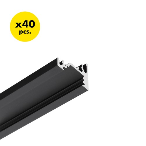 40 st. 2m aluprofil CORNER10 BC/UX - Svartanodiserad, hörn, LED-skena