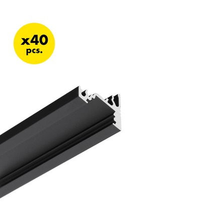 40 stk. 2m aluprofil CORNER10 BC/UX - Sort anodisert, hjørne, LED skinne