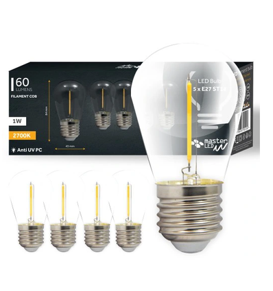 Lot de 5 ampoules LED E27 1W - ST14, filament COB