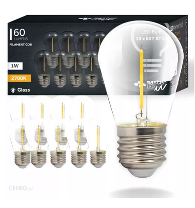 10-pack E27 2W LED-lampa - ST14, COB filament, klart glas