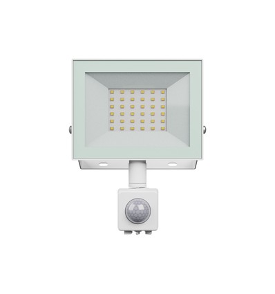30W lyskaster med sensor - IP44, hvit, arbeidslampe, PIR-sensor