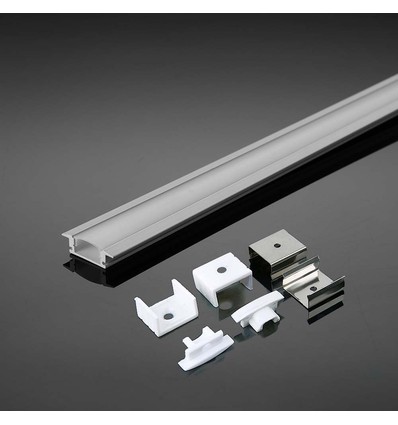 2m inbouwprofiel aluminium, wit - Incl. melkwitte cover, voor 12mm LED strip, 2000x24.7x7mm