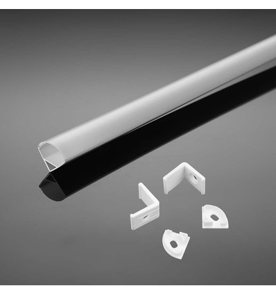 2m kit de montage de profil d'angle - 15,8x15,8mm, blanc, incl. couvercle opalin, clips et embouts