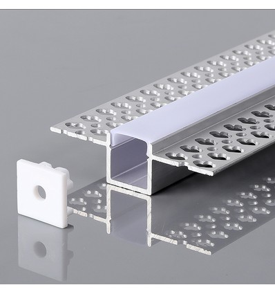 Profilé Alu 2m pour encastrement, argent - 2000x55x15mm, avec diffuseur blanc opaque, max 12,4mm ruban, IP20