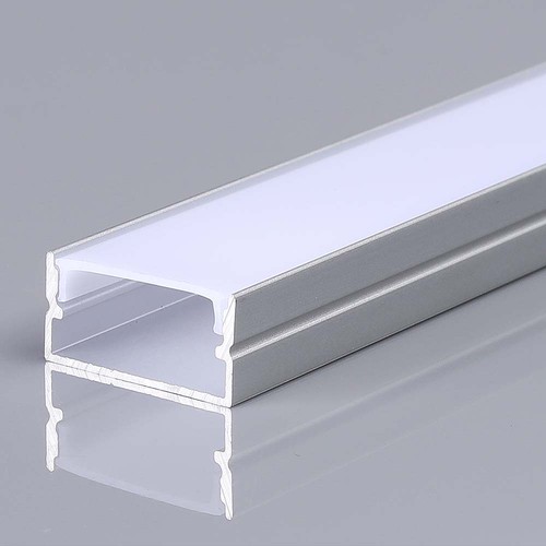 2m Alu profiel voor LED strips, zilver - 20x10mm, incl. satin cover, opbouw