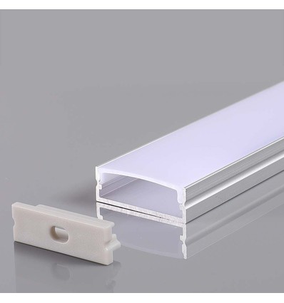 2m Alu profil til LED strips - Sølv, 30x10mm, inkl. satin cover, til overflademontering