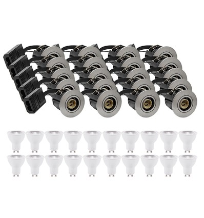 20 stk. innbyggingsspot Inno88 - Inkl. 6W RA97 GU10, børstet aluminium, IP44, godkjent i isolasjon