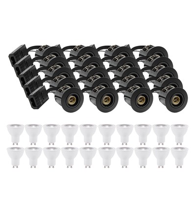 20 stk. innbyggingsspot Inno88 - Inkl. 6W RA97 GU10, sort, IP44, godkjent isolert