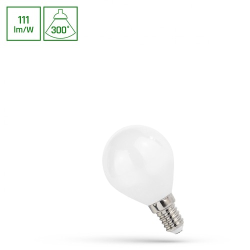 E14 5,5W LED kogellamp - G45, filament, mat glas, warm wit, 300°