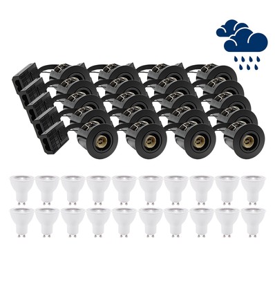 20 stk. LEDlife innbyggingsspot Inno88 Utendørs - Inkl. 6W GU10, Svart, IP44, direkte i isolasjon