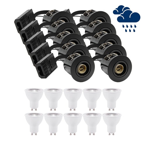 10 stk. LEDlife innbyggingsspot Inno88 Utendørs - Inkl. 6W GU10, Svart, IP44, direkte i isolasjon