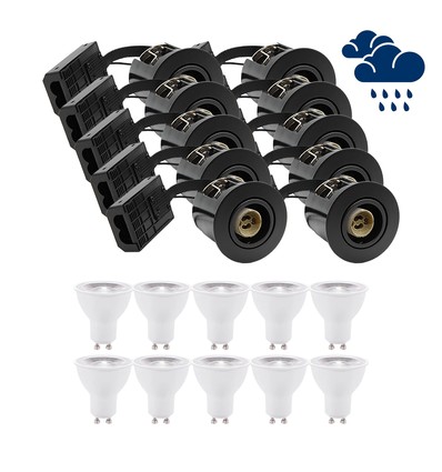 10 pcs. spot encastrable LEDlife Inno88 extérieur - Incl. 6W GU10, noir, IP44, approuvé pour isolation