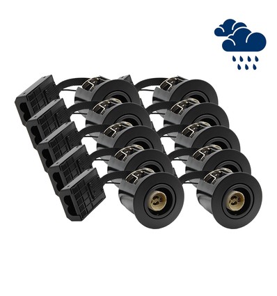 Lot de 10 spots encastrables GU10 Inno88 Extérieur - Noir, IP44, certifié pour contact avec l'isolation