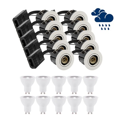 10 pcs. LEDlife spot encastrable Inno88 extérieur - Incl. 6W GU10, blanc, IP44, approuvé pour isolation