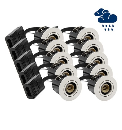 Lot de 10 spots encastrables GU10 Inno88 Extérieur - Blanc, IP44, certifié pour installation en contact avec l'isolant