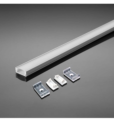 2m hvit aluprofil sett - LED-strip profil, overflatemontering, 200x2,35x1,04cm