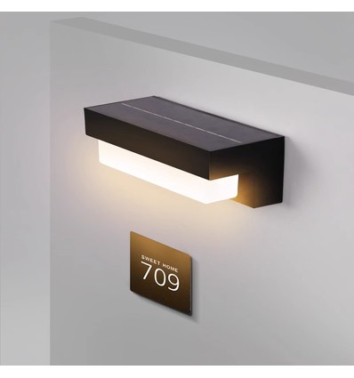 Solcelle CCT vegglampe - IP54, 3 lysfarger, sort, firkantet, skumringssensor