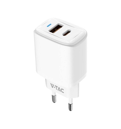 20W Travel Adapter med PD og QC - Hvit, 1x PD port, 1x QC port