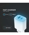 20W Travel Adapter med PD og QC - Hvid, 1x PD port, 1x QC port