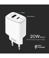 Adaptateur de voyage 20W avec PD et QC - Blanc, 1x port PD, 1x port QC