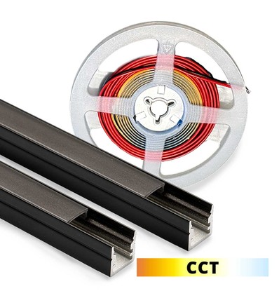 Licht voor akoestisch paneel, 240 cm, zwart - Compleet set met aluminium profiel en CCT LED-strip