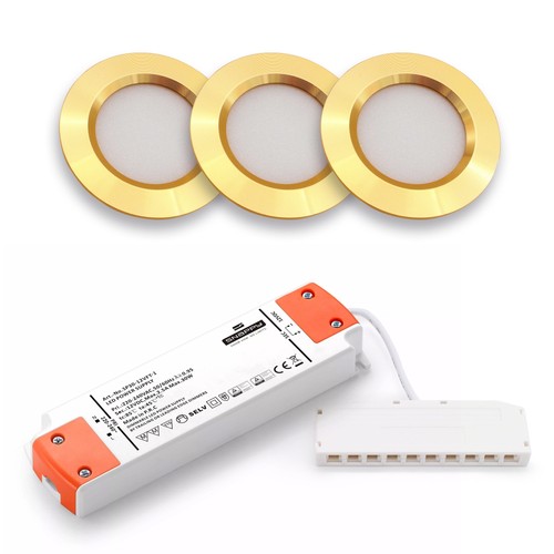 Lot de 3 spots pour meubles Reco68 dimmables - Or, avec alimentation dimmable