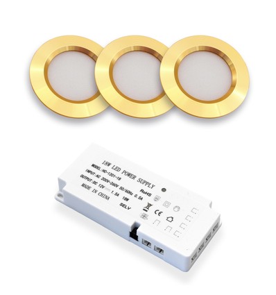 Lot de 3 spots pour meubles Reco68 - Or, avec alimentation incluse