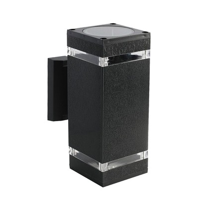 Vierkante E27 wandlamp met up/down licht - Zwart, IP44 buiten, zonder lichtbron