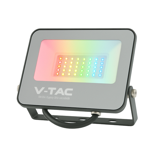 V-Tac 30W RGB+kallvitt strålkastare - Svart hölje, fjärrkontroll, IP65