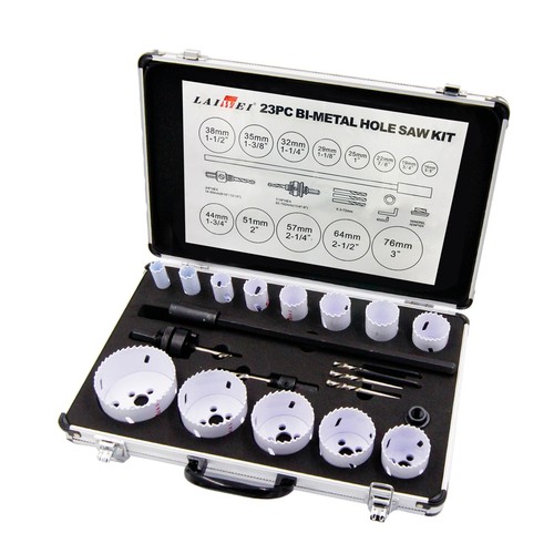 Sett med 23 stk. hullsager - Ø16-76mm, Aluminium koffert