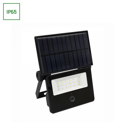 10W solcelle LED lyskaster med sensor - IP65, PIR sensor, avtakbart solcellepanel, utendørs