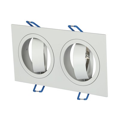 Spot encastrable GU10 double, blanc - IP54, aluminium, perçage : 155x75 mm, dim : 173x91 mm, sans source lumineuse