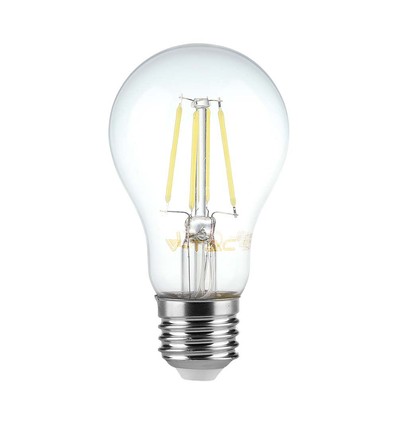 Ampoule LED filament E27 6W - A60, verre clair, 600lm, 3000K