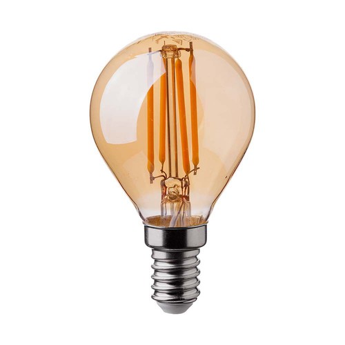 E14 4W LED filament lamp - P45, amber glas, 2200K, kogellamp